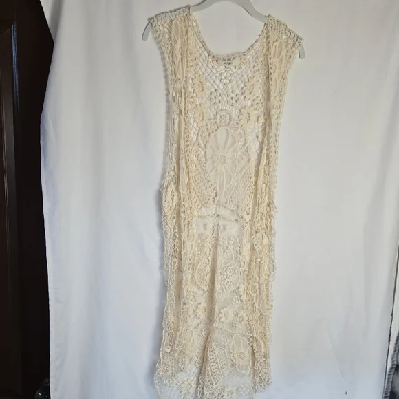 Umgee Ivory Crochet Open Vest/ Duster In Size Large - Picture 3 of 7